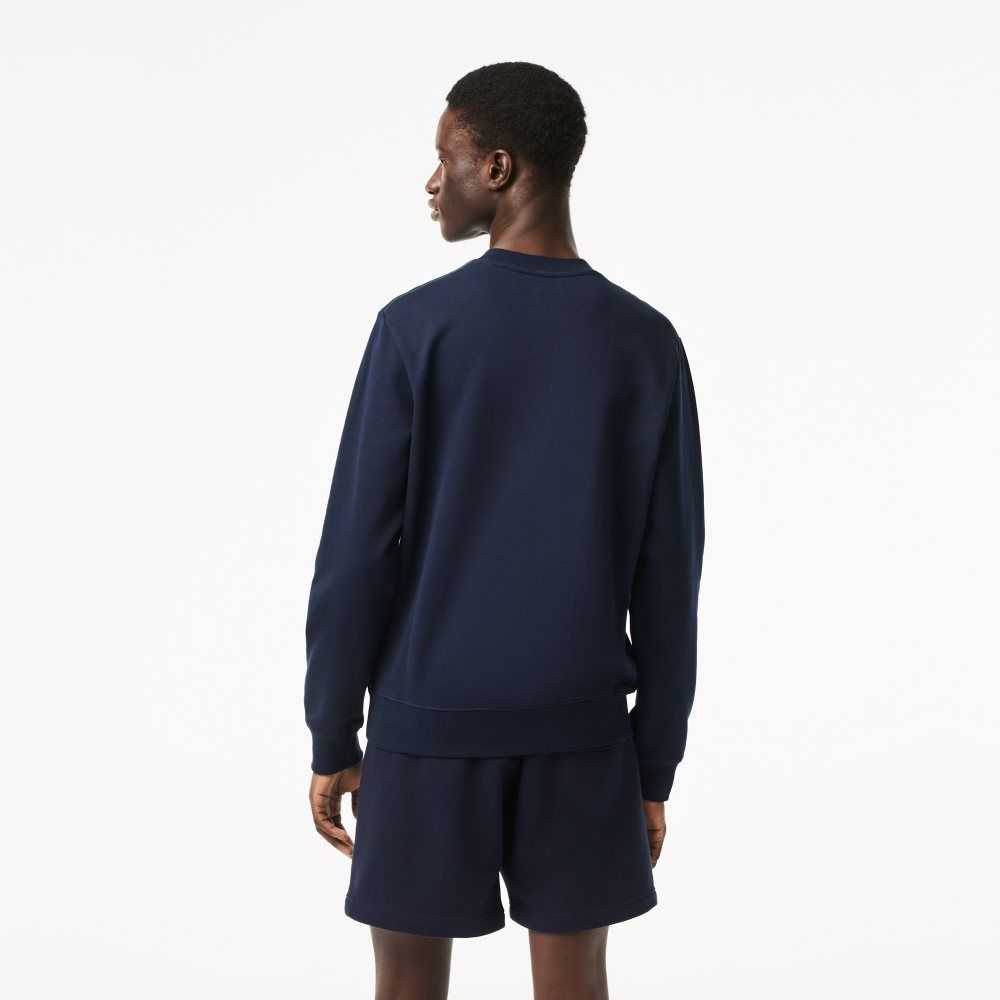 Lacoste Crew Neck Unbrushed Fleece Sweatshirt Navy Blue | NHLP-93521