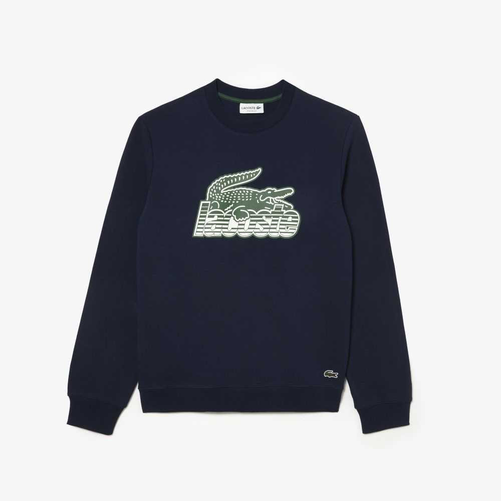 Lacoste Crew Neck Unbrushed Fleece Sweatshirt Navy Blue | NHLP-93521