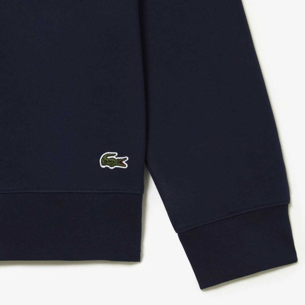 Lacoste Crew Neck Unbrushed Fleece Sweatshirt Navy Blue | NHLP-93521