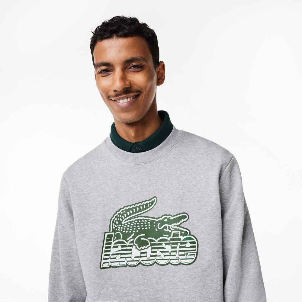 Lacoste Crew Neck Unbrushed Fleece Sweatshirt Grey Chine | RLZI-92374