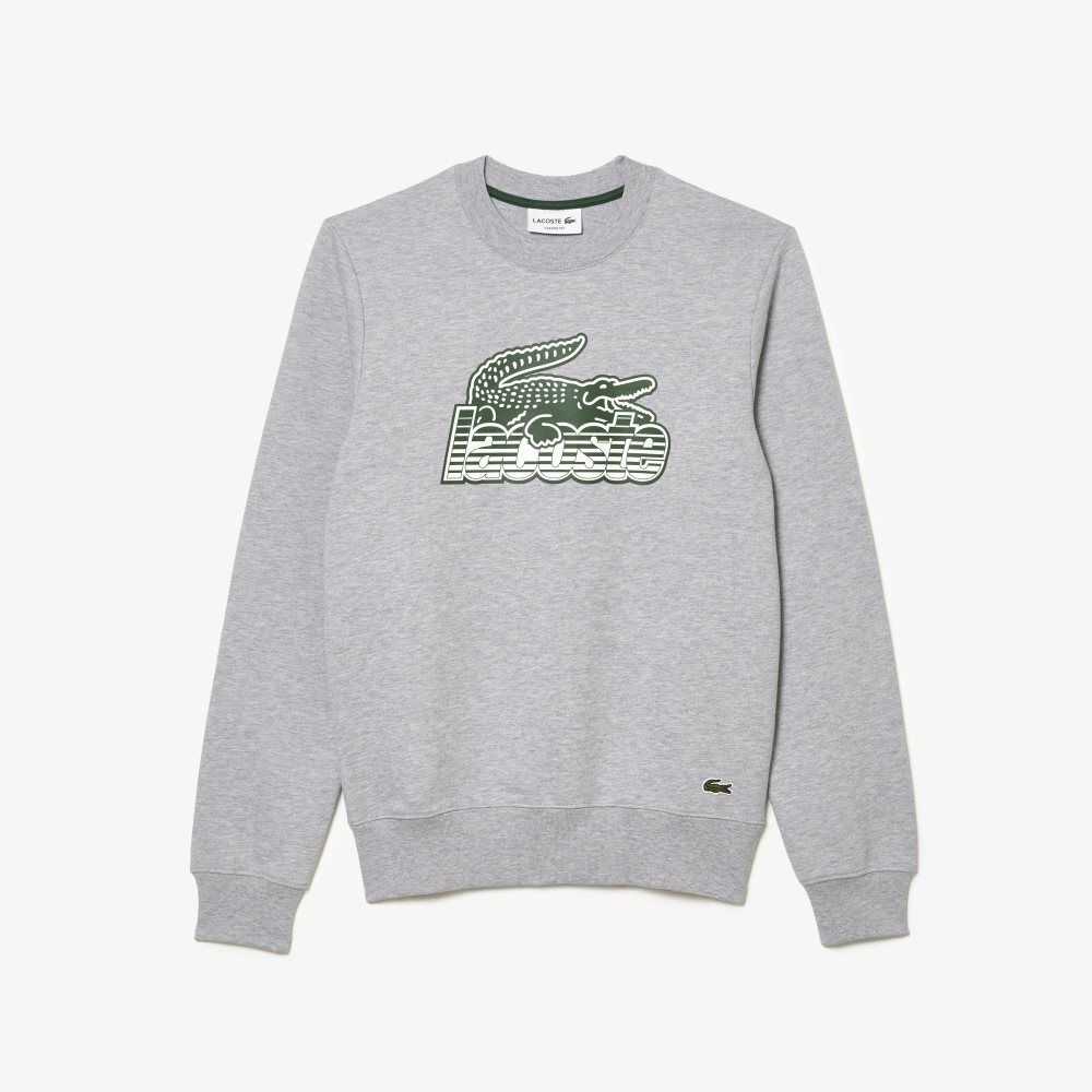Lacoste Crew Neck Unbrushed Fleece Sweatshirt Grey Chine | RLZI-92374