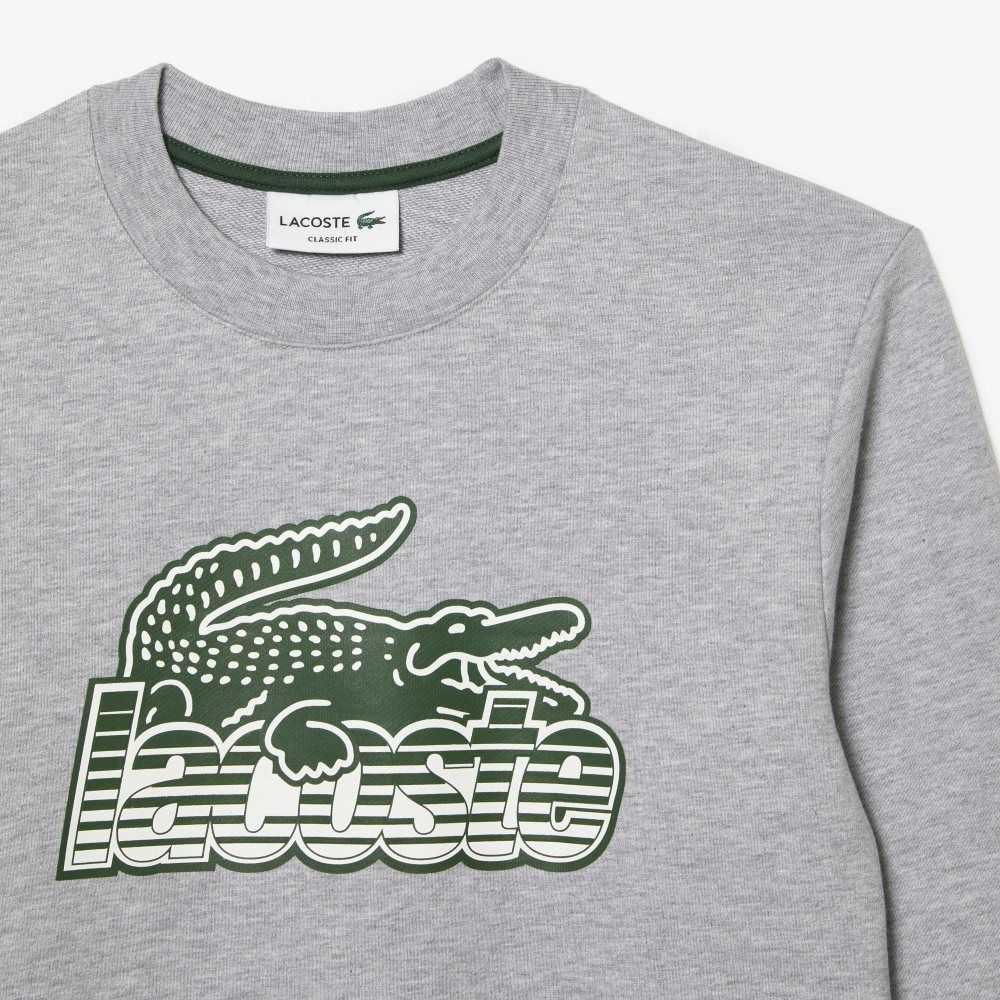 Lacoste Crew Neck Unbrushed Fleece Sweatshirt Grey Chine | RLZI-92374