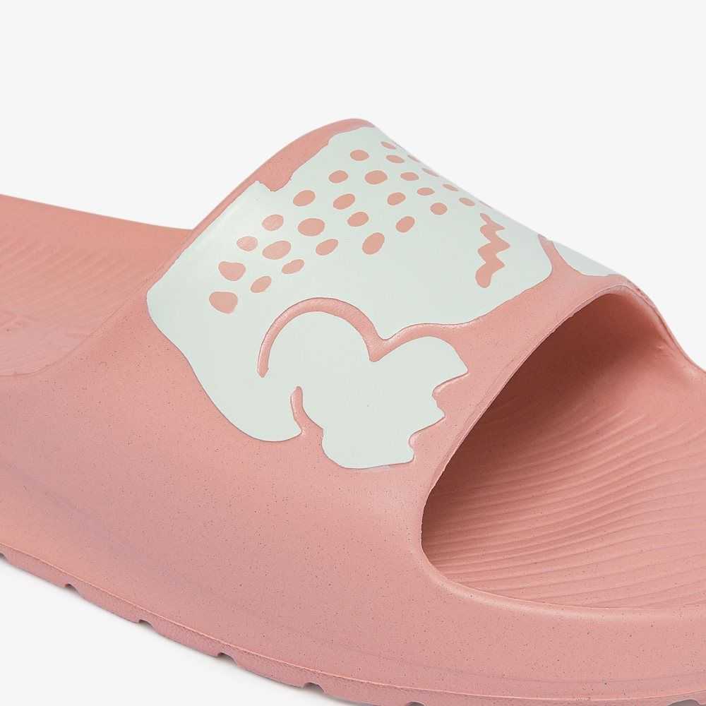 Lacoste Croco 2.0 Print Slides Light Pink/White | AYQU-59431