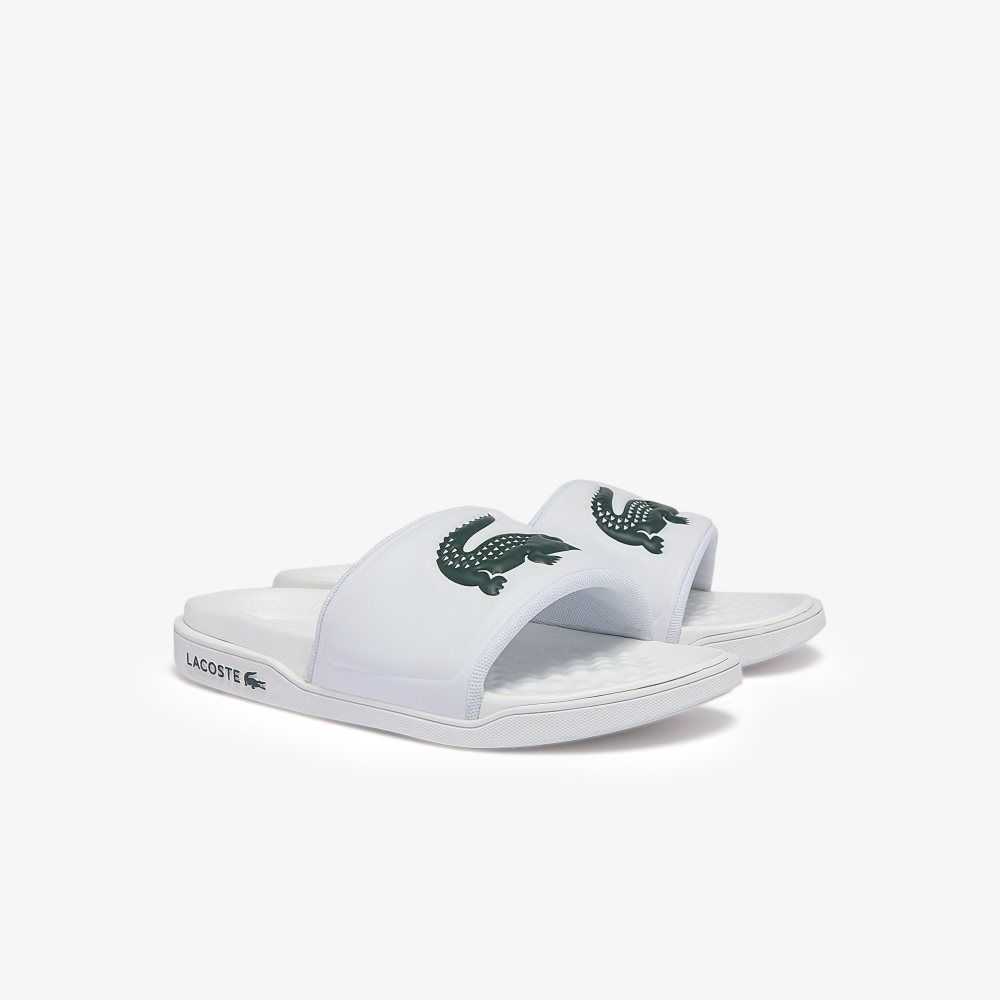 Lacoste Croco Dualiste Logo Strap Slides White/Dark Green | GECO-67143