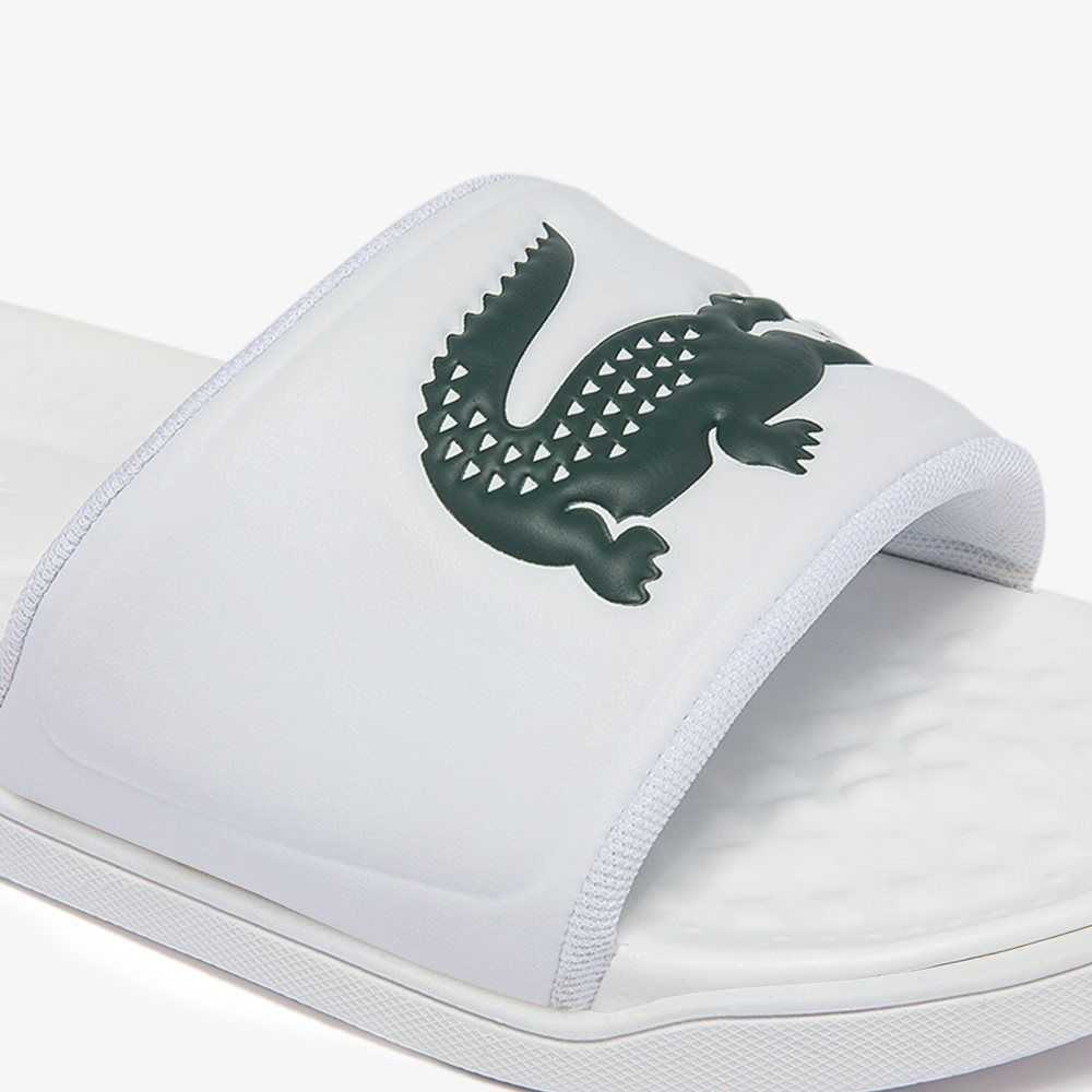 Lacoste Croco Dualiste Logo Strap Slides White/Dark Green | GECO-67143