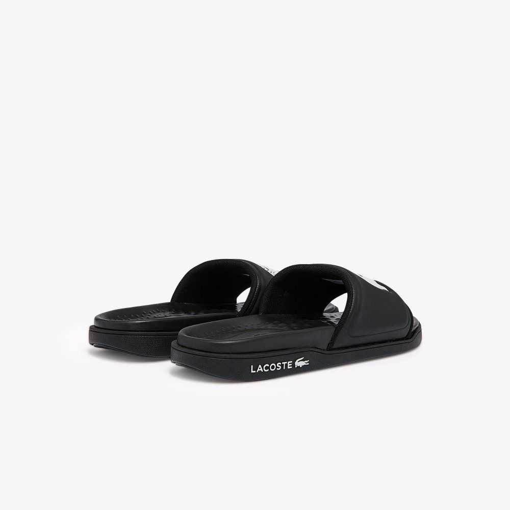 Lacoste Croco Dualiste Logo Strap Slides Black/White | WKSA-52963