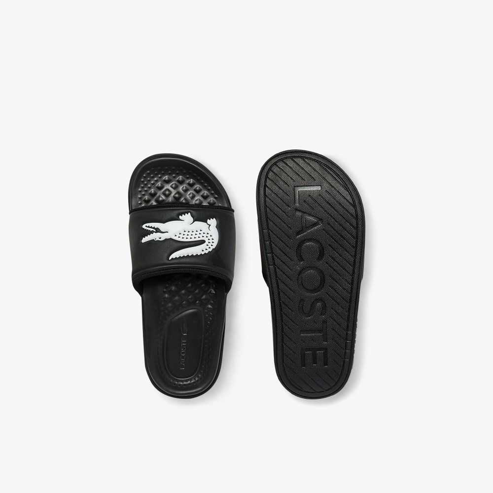 Lacoste Croco Dualiste Logo Strap Slides Black/White | WKSA-52963