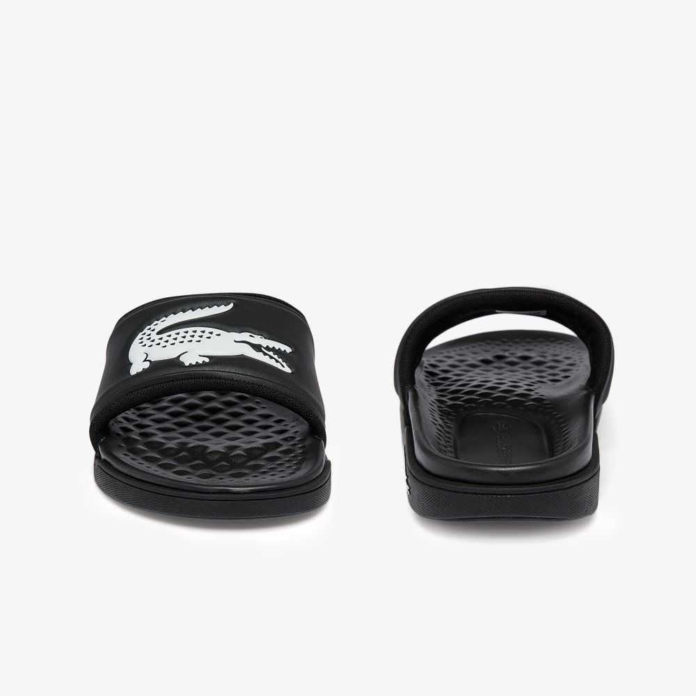 Lacoste Croco Dualiste Logo Strap Slides Black/White | WKSA-52963