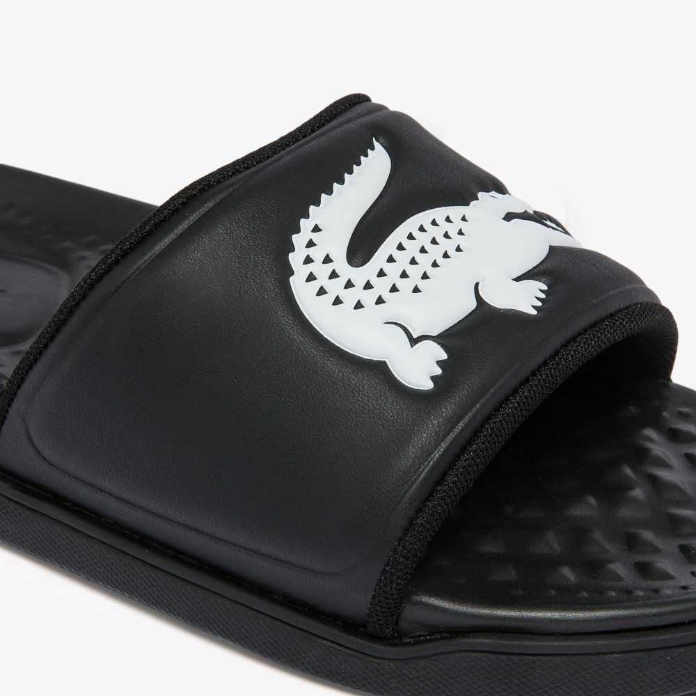 Lacoste Croco Dualiste Logo Strap Slides Black/White | WKSA-52963