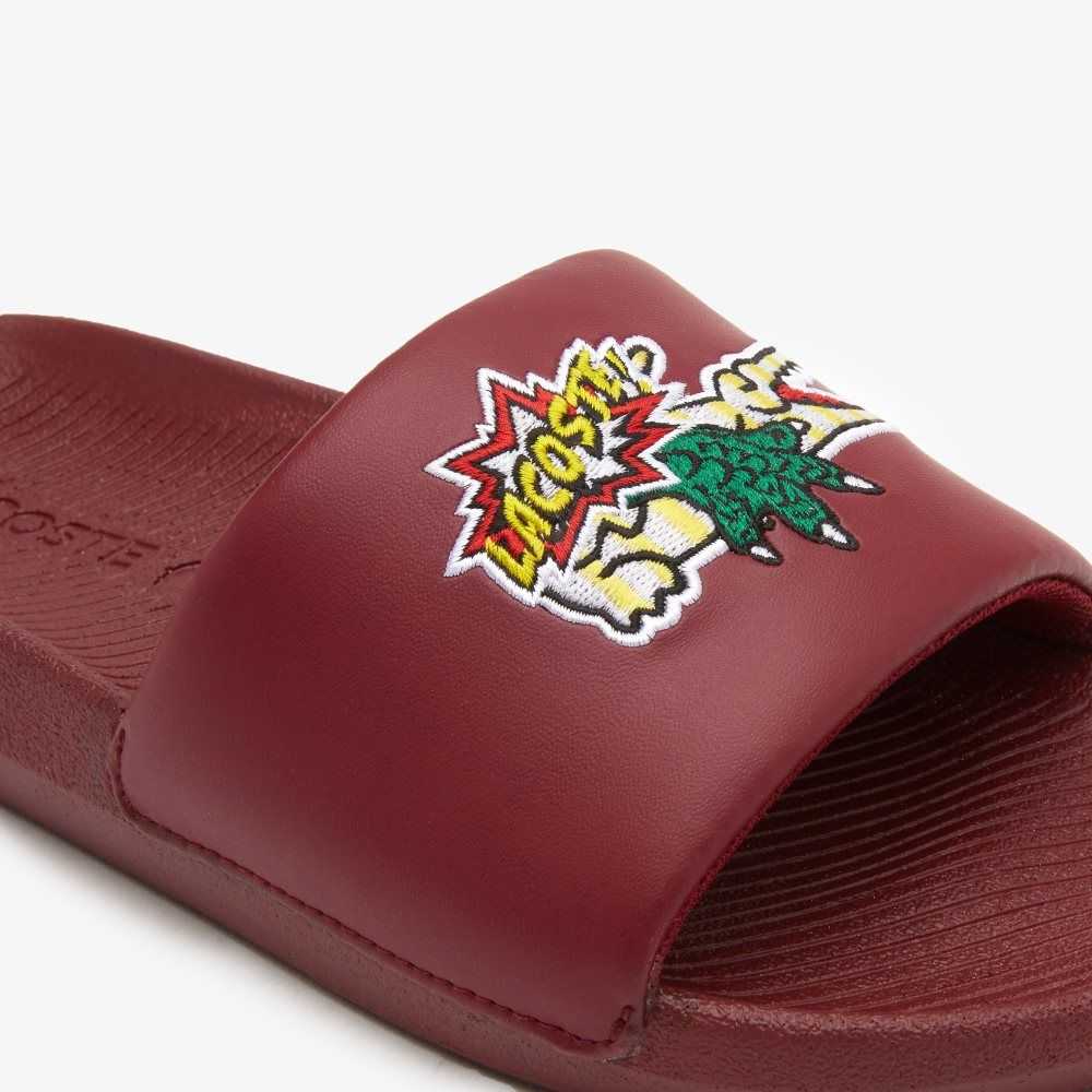 Lacoste Croco Slides Burg/Ylw | MKUV-08476