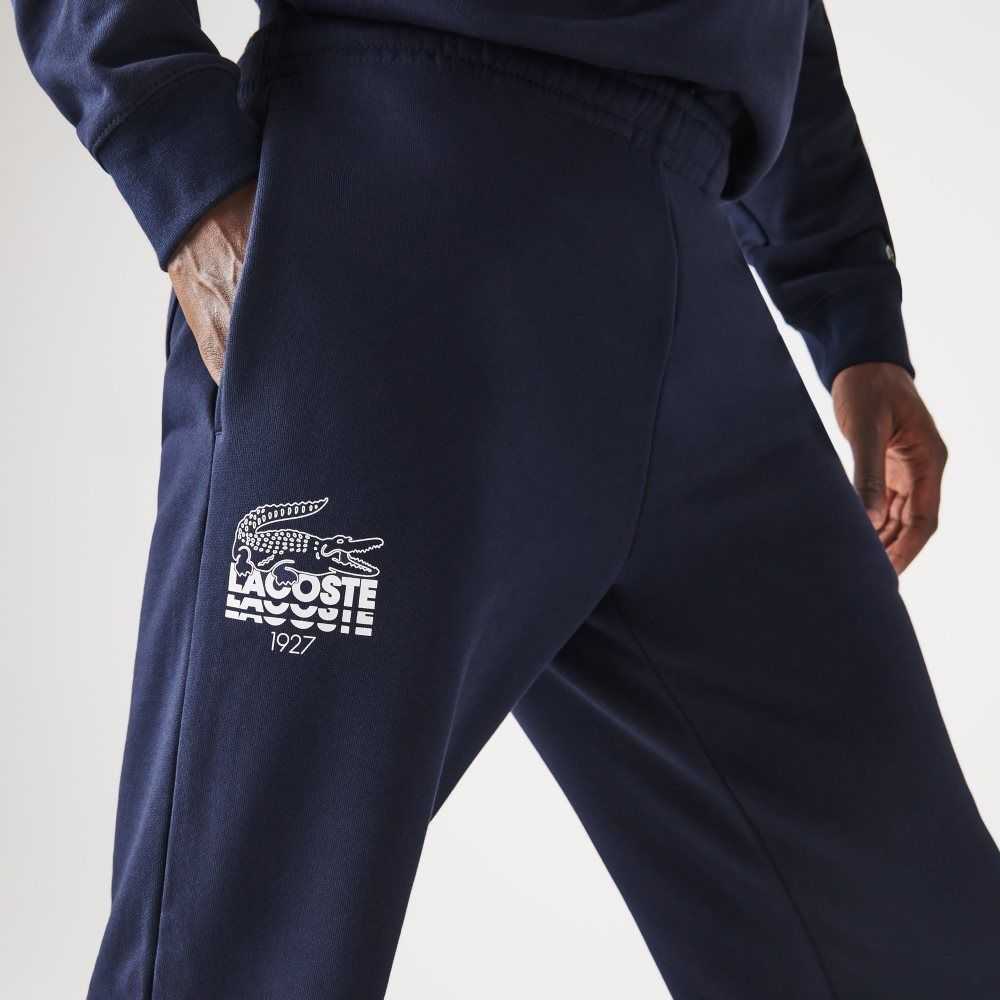 Lacoste Crocodile Branding Cotton Fleece Jogging Pants Navy Blue | PNCG-85147