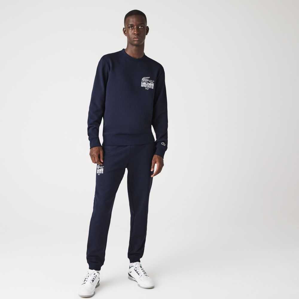 Lacoste Crocodile Branding Cotton Fleece Jogging Pants Navy Blue | PNCG-85147