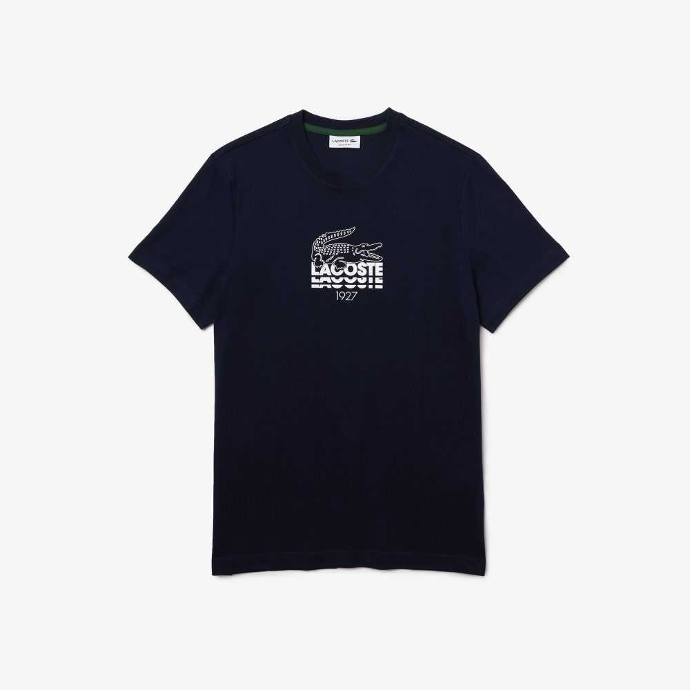 Lacoste Crocodile Branding Crew Neck Cotton T-Shirt Navy Blue | XQUZ-85437