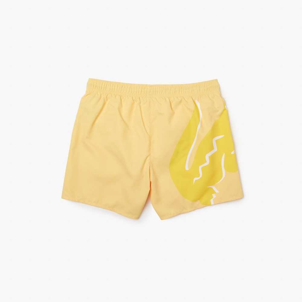 Lacoste Crocodile Built-In Mesh Boxer Swimming Trunks Yellow | HGTK-36125