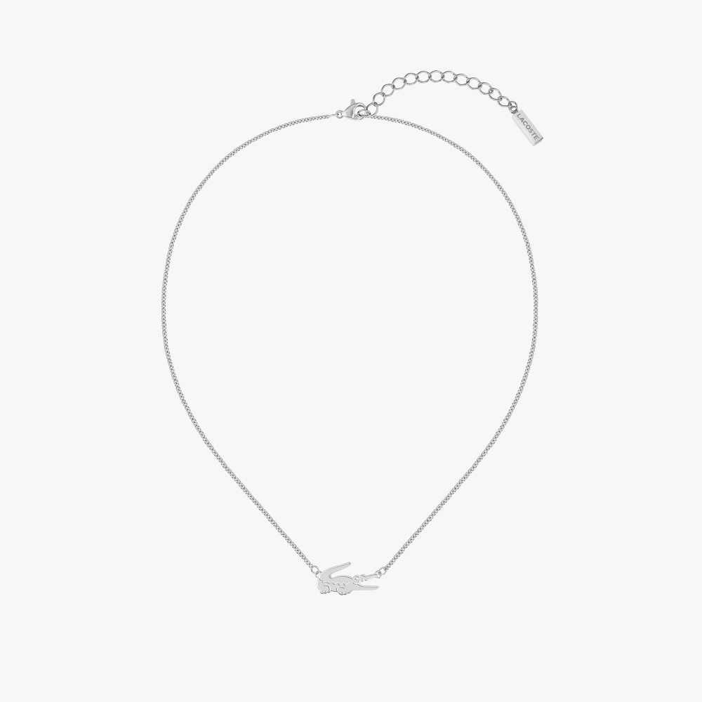 Lacoste Crocodile Necklace Silver | DNMH-25043