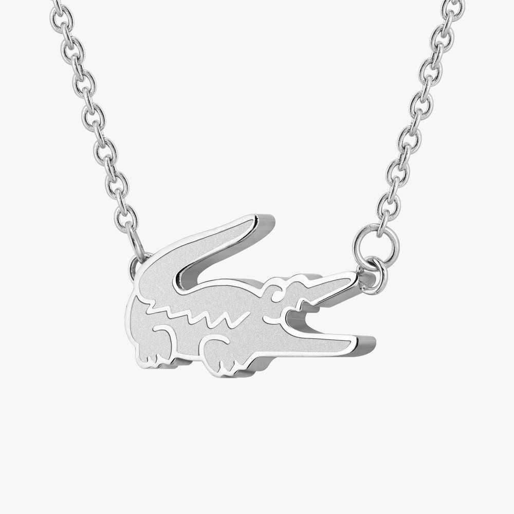 Lacoste Crocodile Necklace Silver | DNMH-25043
