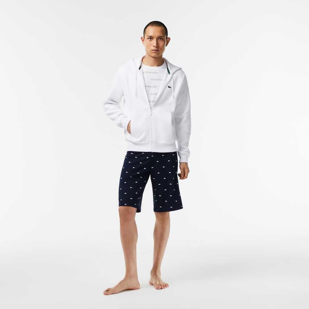 Lacoste Crocodile Print Cotton Jersey Pajama Shorts Navy Blue / White | HWPX-67320