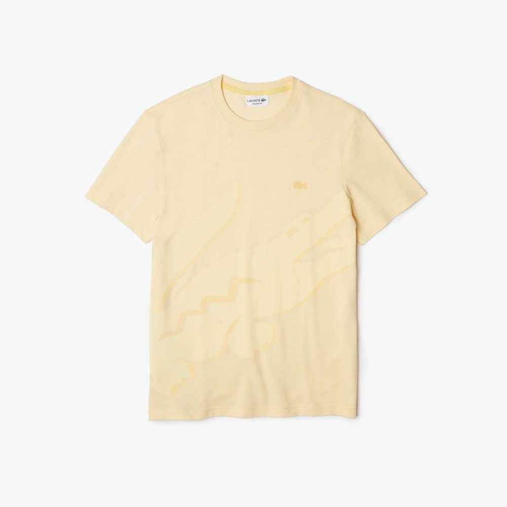 Lacoste Crocodile Print Crew Neck Stretch Organic Cotton T-Shirt Yellow | YICE-03296