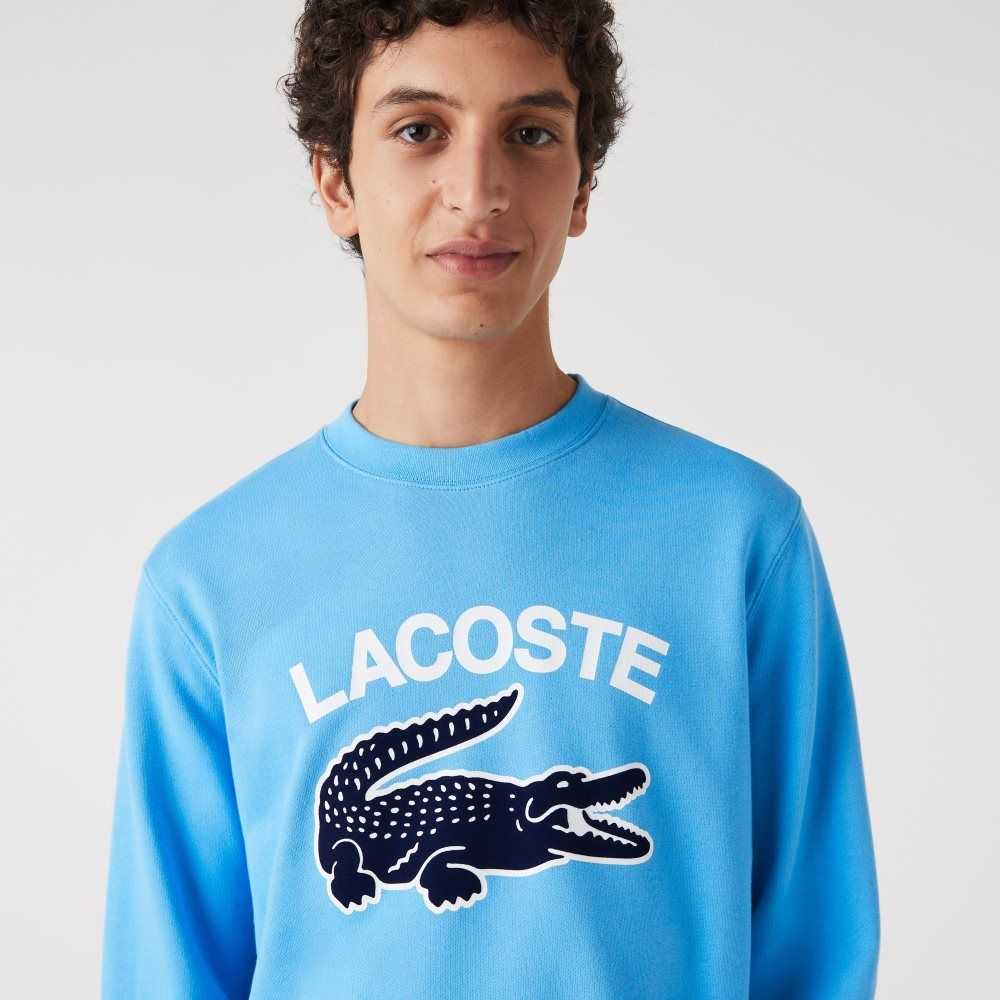 Lacoste Crocodile Print Crew Neck Sweatshirt Blue | CSRN-51627