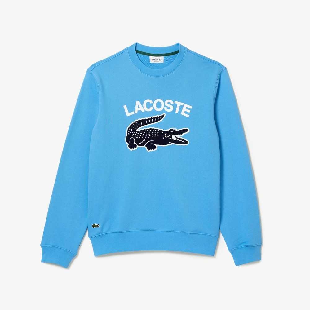 Lacoste Crocodile Print Crew Neck Sweatshirt Blue | CSRN-51627