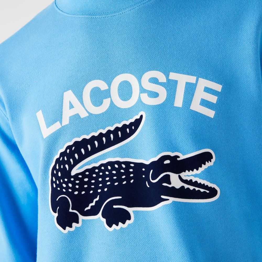 Lacoste Crocodile Print Crew Neck Sweatshirt Blue | CSRN-51627