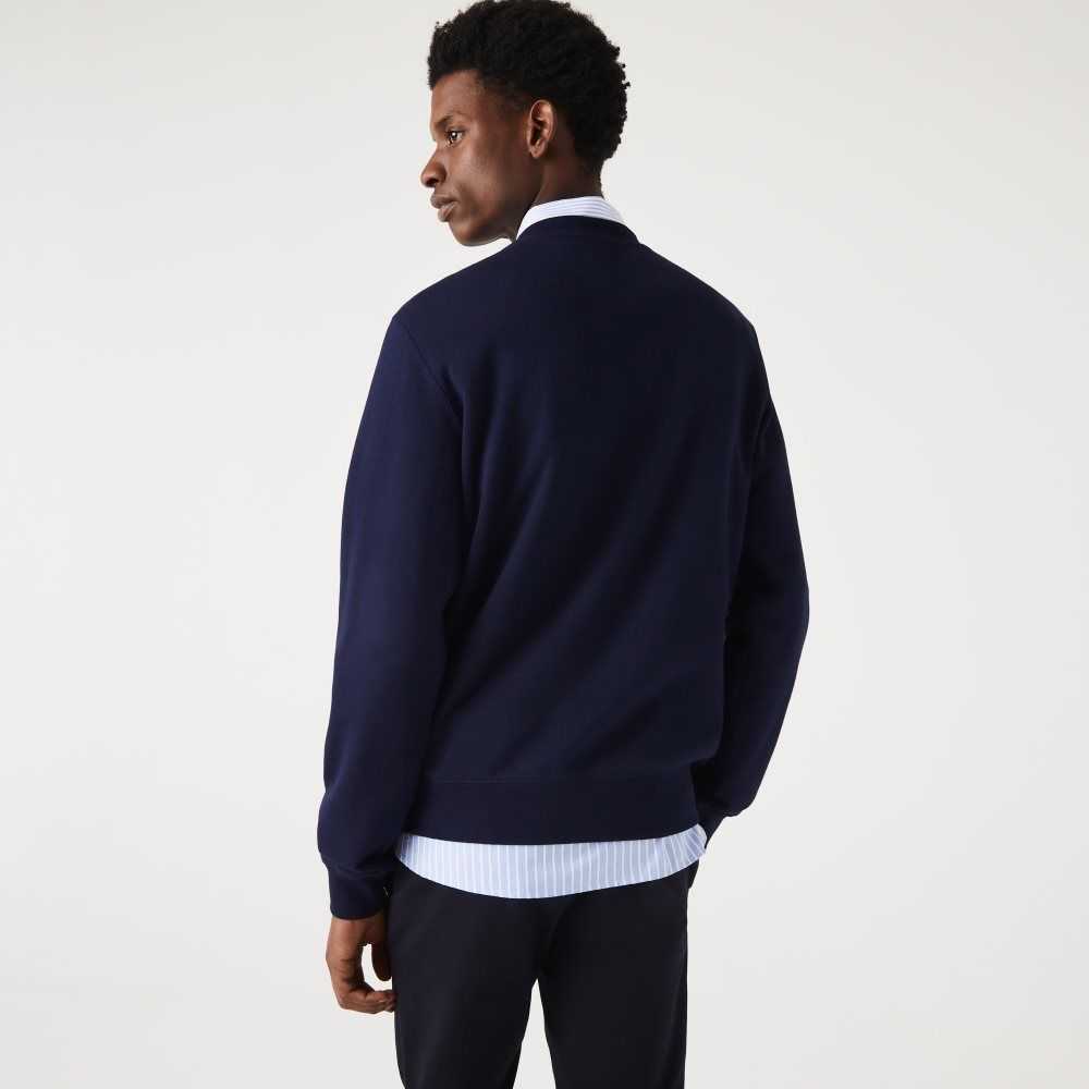 Lacoste Crocodile Print Crew Neck Sweatshirt Navy Blue | IHBF-43062