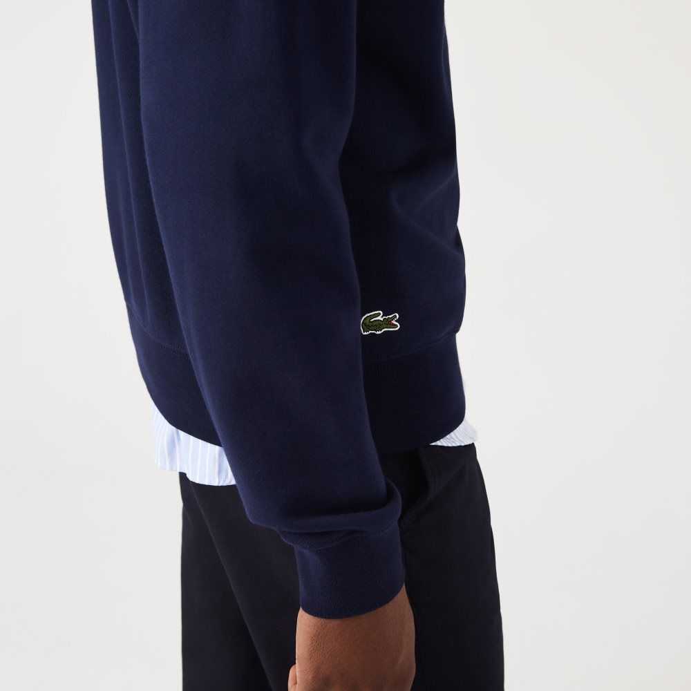 Lacoste Crocodile Print Crew Neck Sweatshirt Navy Blue | IHBF-43062