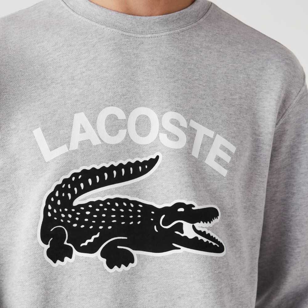 Lacoste Crocodile Print Crew Neck Sweatshirt Grey Chine | RJTA-29470