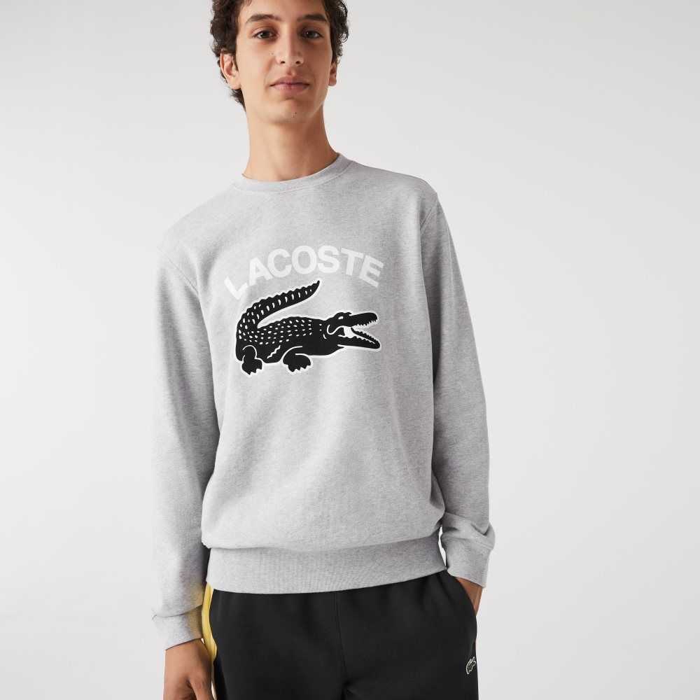 Lacoste Crocodile Print Crew Neck Sweatshirt Grey Chine | RJTA-29470