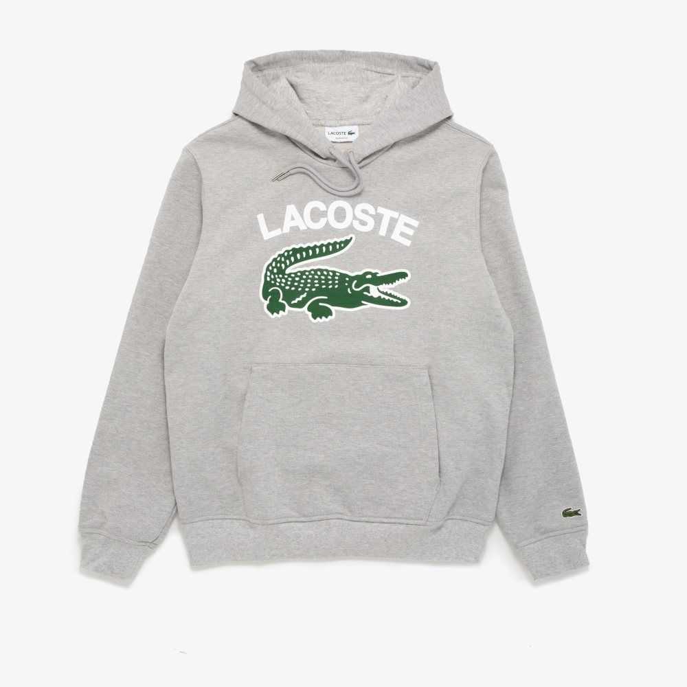 Lacoste Crocodile Print Hoodie Grey Chine / White / Green | TEFG-48970