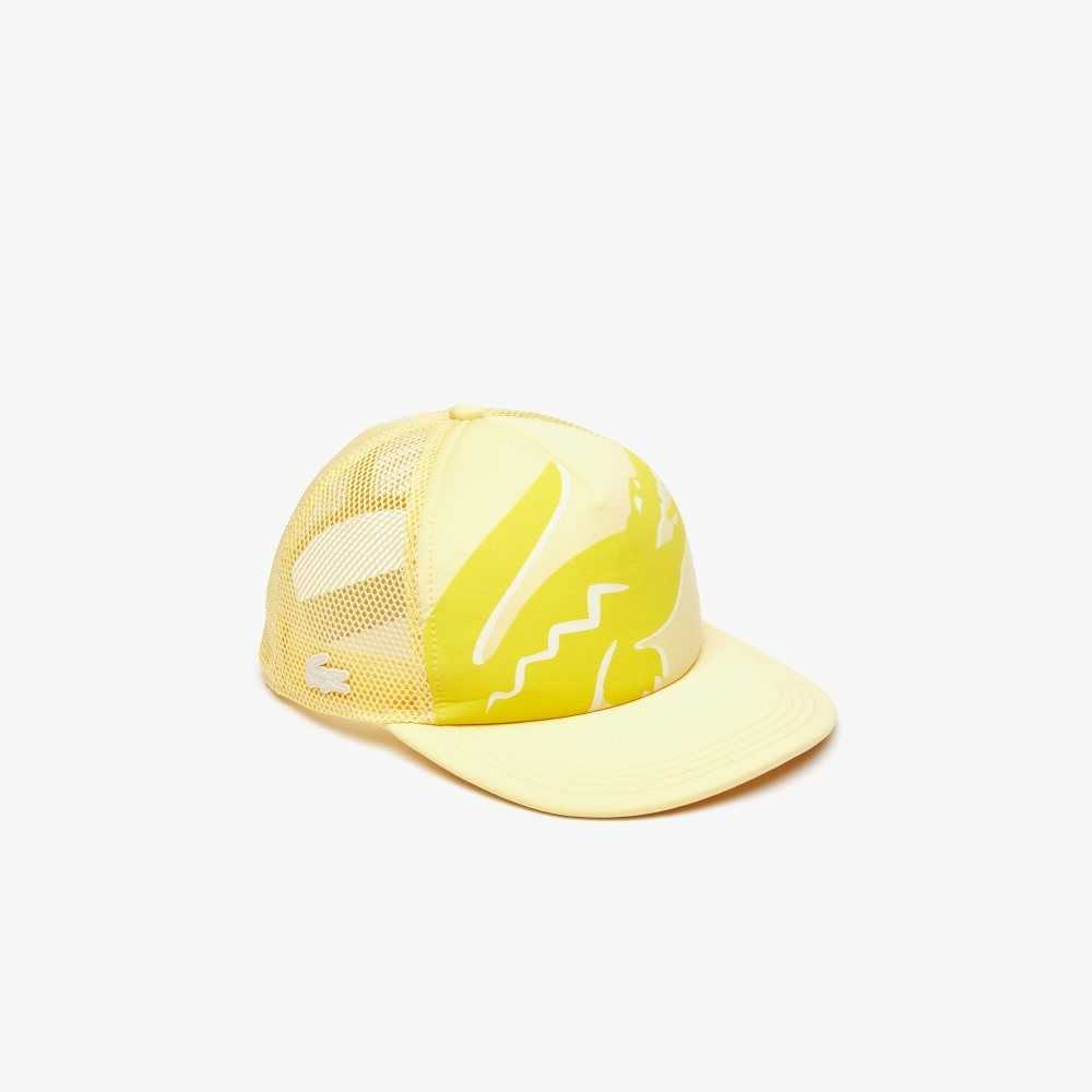 Lacoste Crocodile Print Neoprene And Mesh Cap Yellow | ANOV-15762