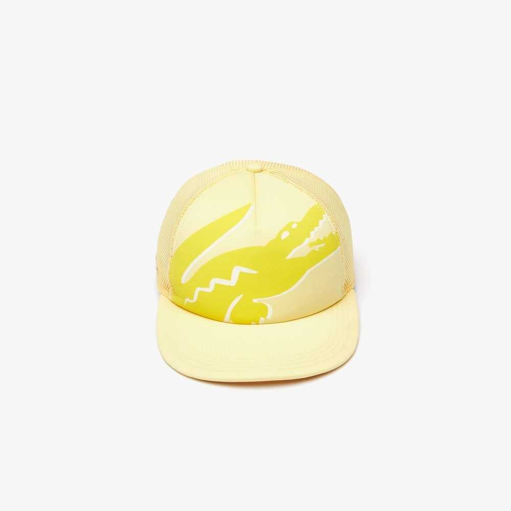 Lacoste Crocodile Print Neoprene And Mesh Cap Yellow | EYUH-29081