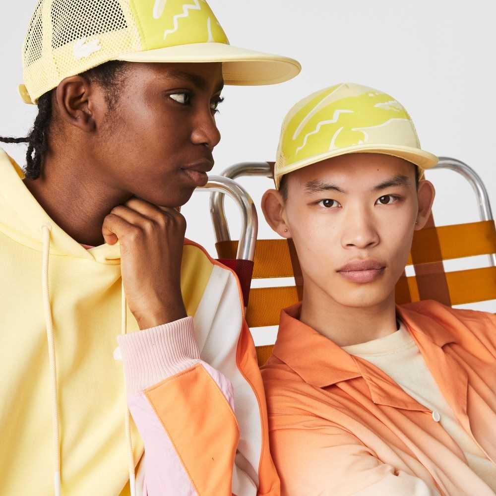 Lacoste Crocodile Print Neoprene And Mesh Cap Yellow | EYUH-29081