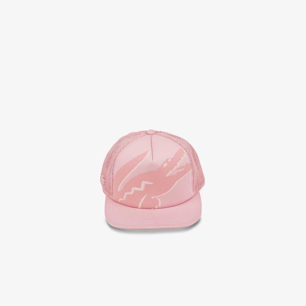 Lacoste Crocodile Print Neoprene And Mesh Cap Pink | REKG-78691