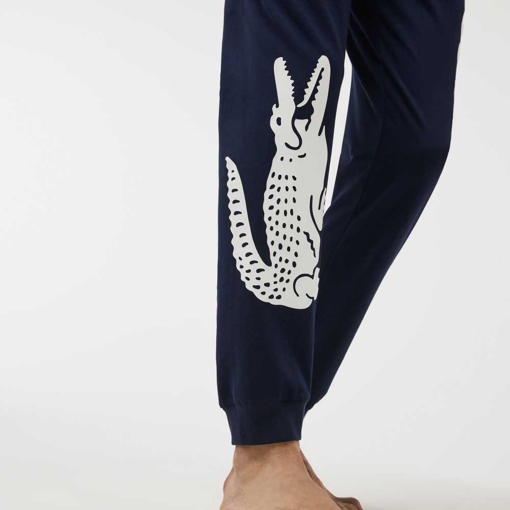 Lacoste Crocodile Print Stretch Cotton Pajama Pants Navy Blue / White | SNYB-59381