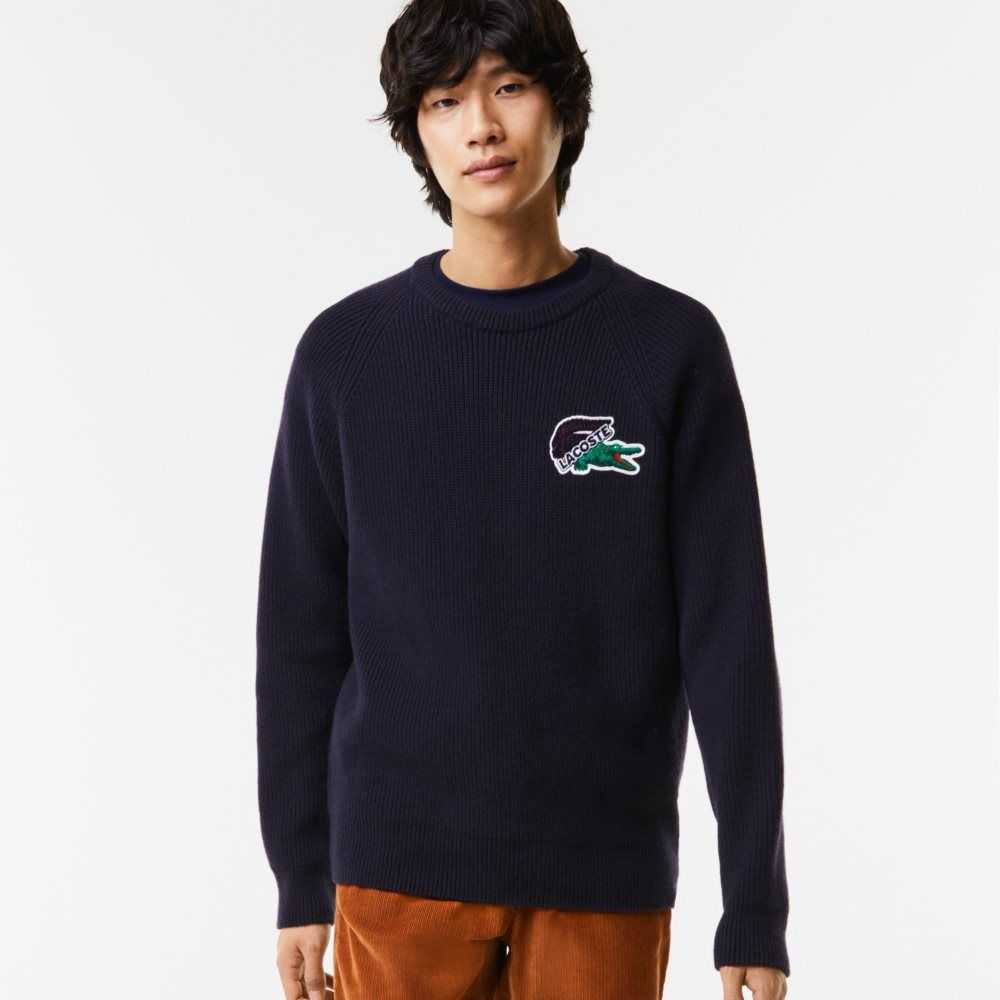 Lacoste Crocodile Sweater Navy Blue | ESZC-39875