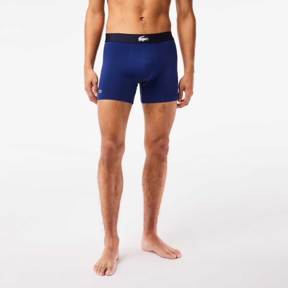 Lacoste Crocodile Waist Long Stretch Cotton Boxer Brief 3-Pack Navy Blue / White / Grey Chine / Navy Blue | FAKN-10263