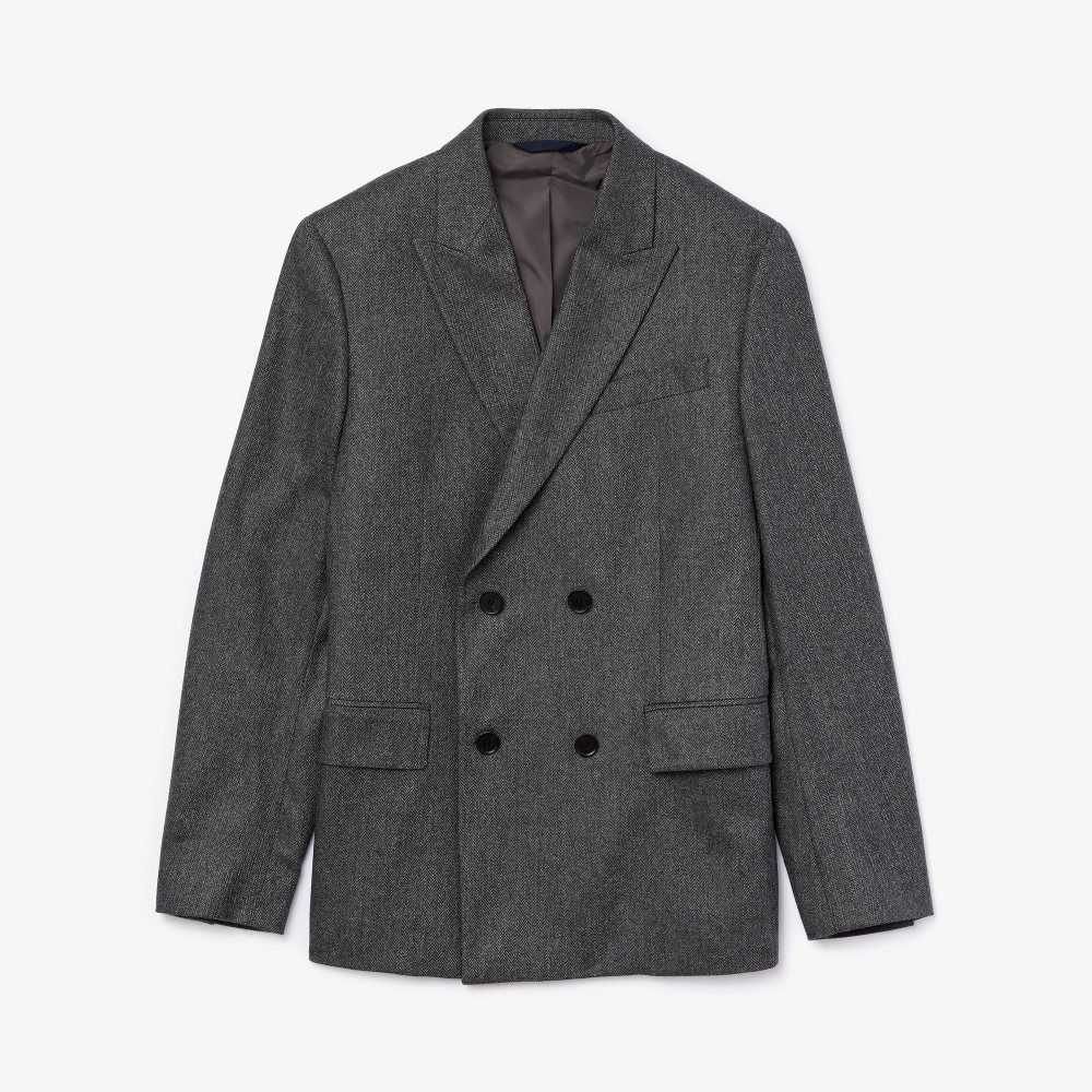Lacoste Double-Breasted Chevron Virgin Wool And Cashmere Blazer Grey / Grey Chine | POUM-18402