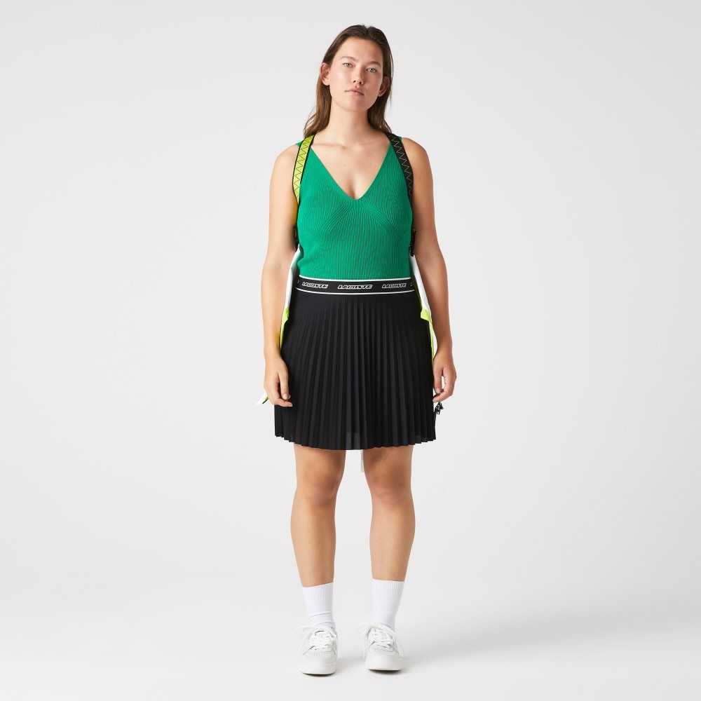 Lacoste Elasticized Waist Pleated Skirt Black | OIWG-31609