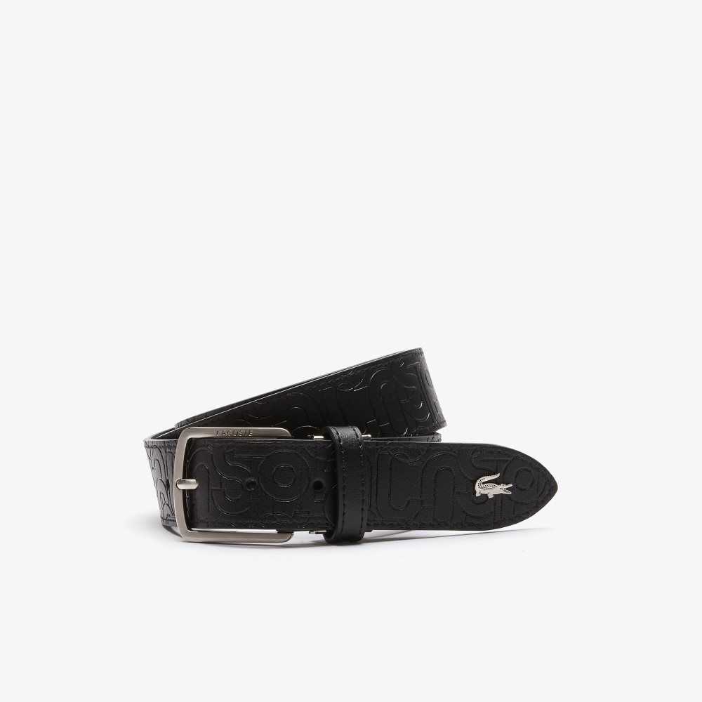 Lacoste Embossed Leather Tongue Buckle Allover Embossed Noir | SABK-42359