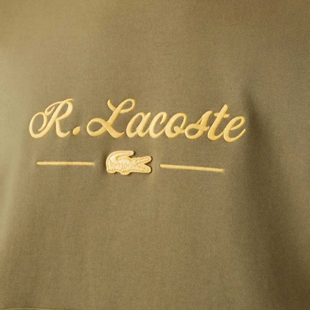Lacoste Embroidered Lettering Hooded Cotton Fleece Sweatshirt Khaki Green | OFHD-36978