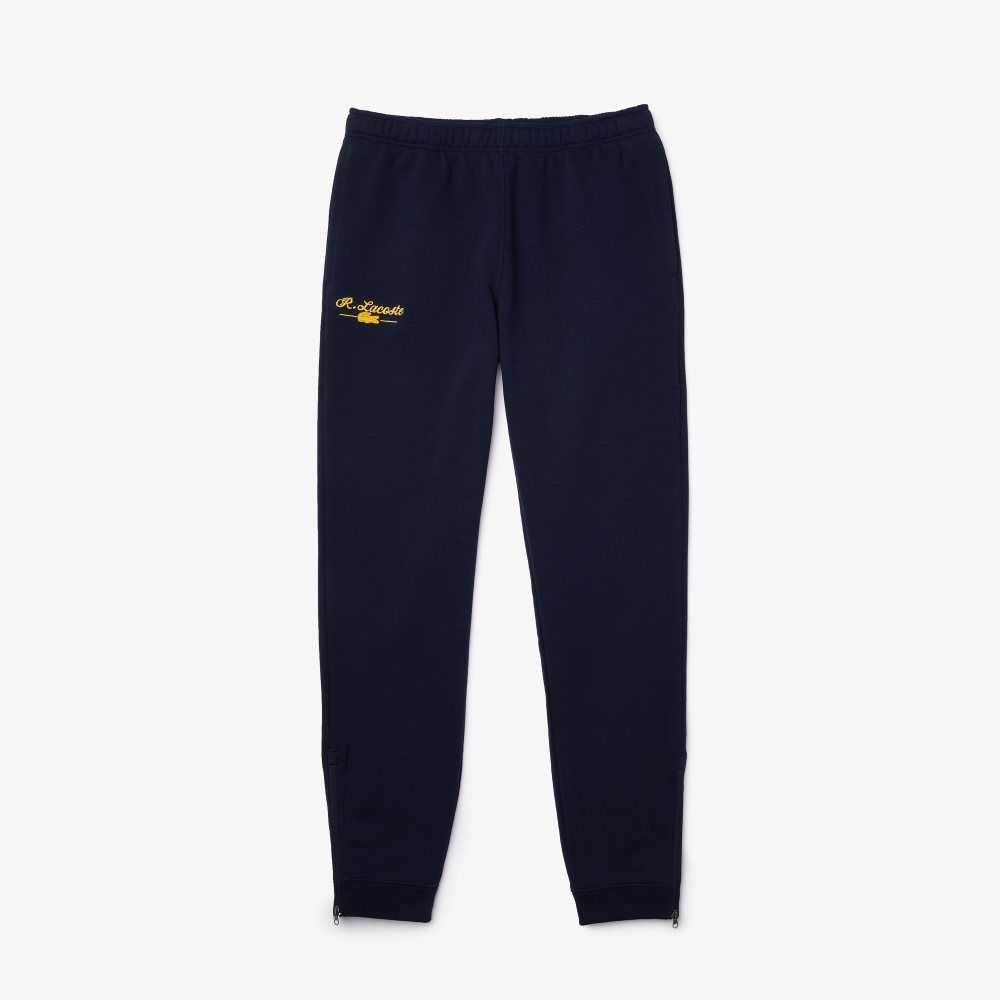 Lacoste Embroidered Signature Cotton Fleece Jogging Pants Navy Blue | IRHV-46587