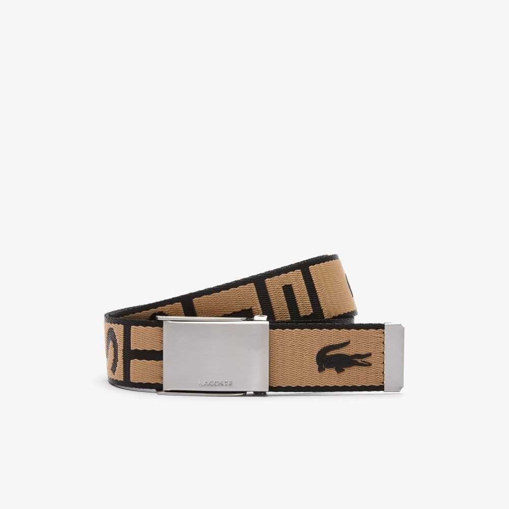Lacoste Engraved Branded Plate Buckle Belt Viennois Noir | PHLE-18253