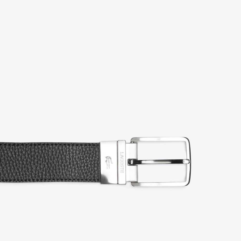 Lacoste Engraved Buckle Grained Leather Belt Dark Brown | TXYL-76408