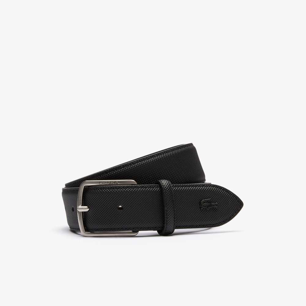 Lacoste Engraved Buckle Pique Canvas Belt Black | VMWQ-05126