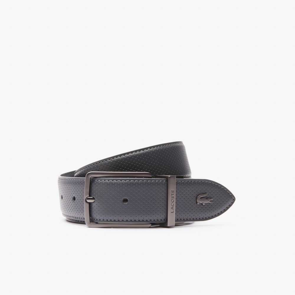 Lacoste Engraved Buckle Reversible Pique Leather Belt Dark Shadow | CLIH-23498
