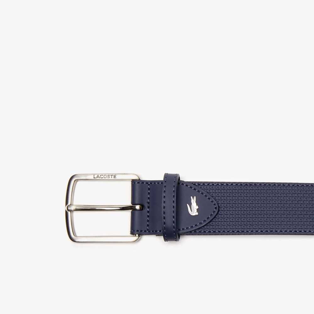 Lacoste Engraved Buckle Texturised Leather Belt Peacoat | CHXN-56298