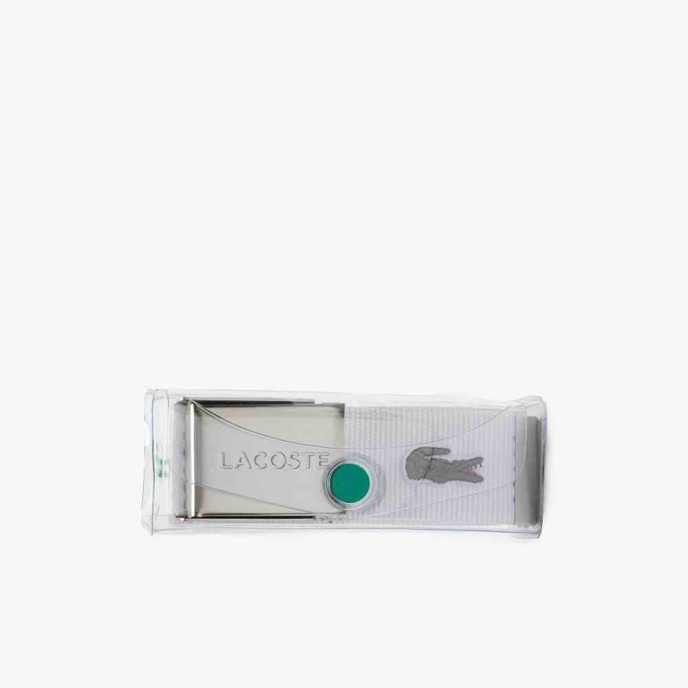 Lacoste Engraved Buckle Woven Fabric Belt Bright White | EANS-53672