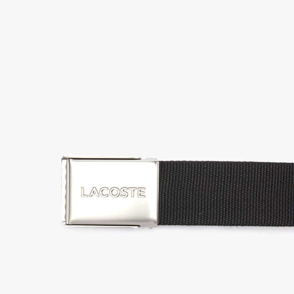 Lacoste Engraved Buckle Woven Fabric Belt Black | FJLZ-35942