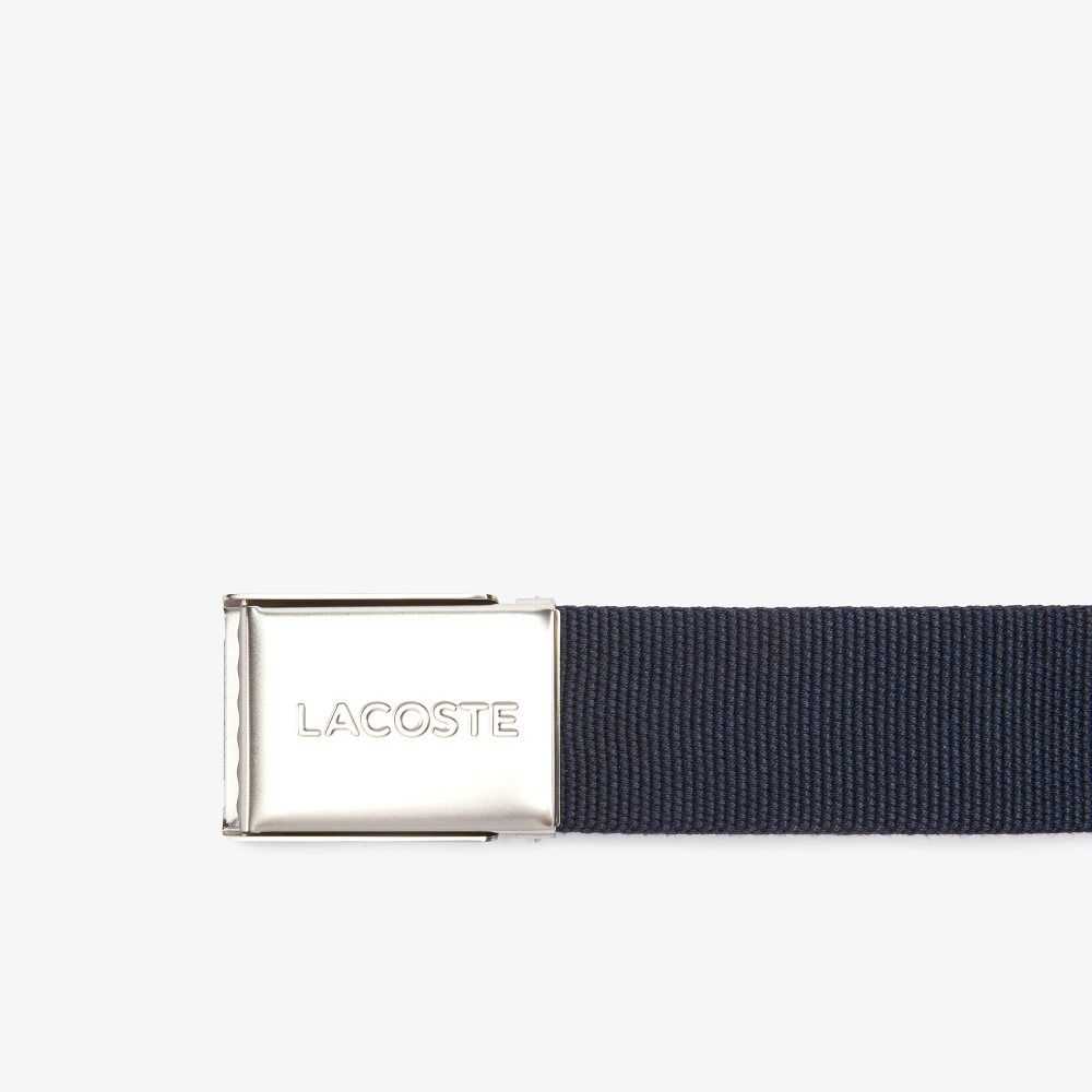 Lacoste Engraved Buckle Woven Fabric Belt Navy Blue | SHWZ-42608